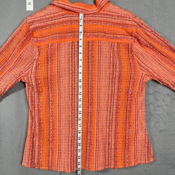 CJ Banks Womens Button Up Top Long Sleeve Stripes Orange Plus Size 1X - Picture 9 of 10
